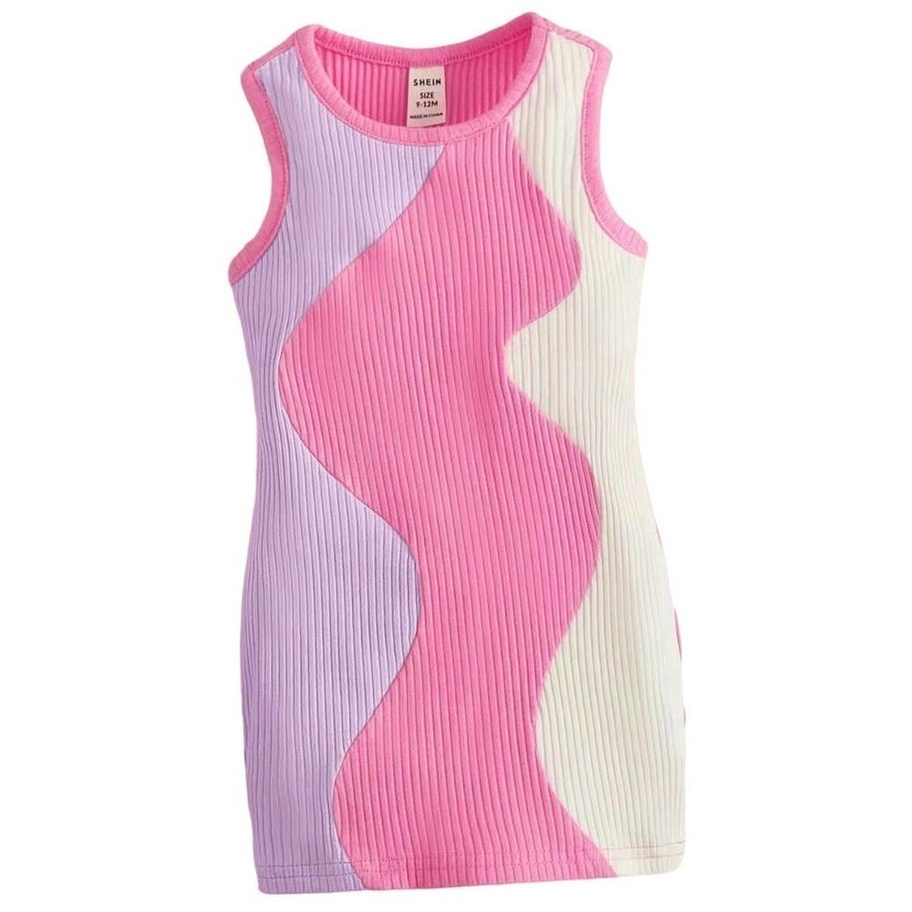 SHEIN Baby Colorblock Ribbed Knit Tank Dress in Pink, Size 2-3Y​​​​​​​
